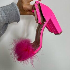 Hot Pink Feather Block Heels